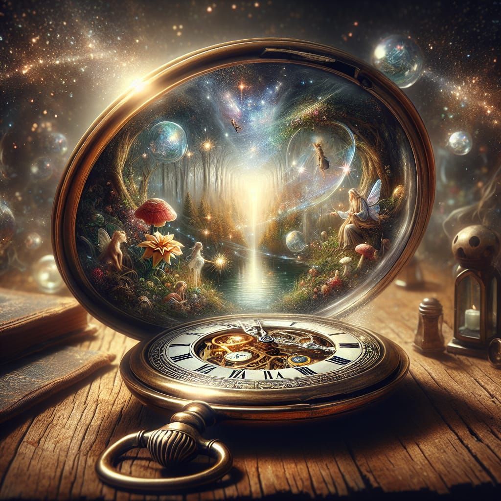 Surreal Fantasy Scene with Antique Pocket Watch, Steeped in ...