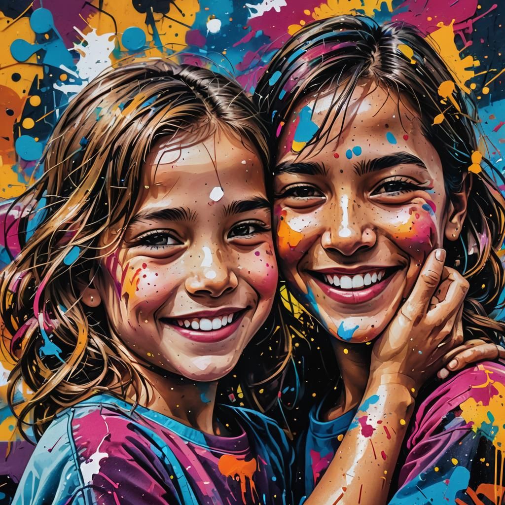 Colourful Graffiti Art of Mother and Child