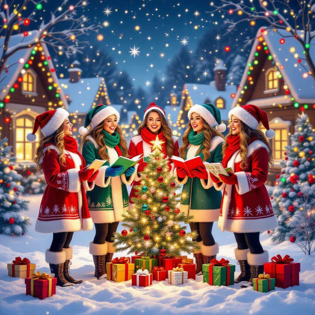 Joyful Christmas Singers in Festive Village