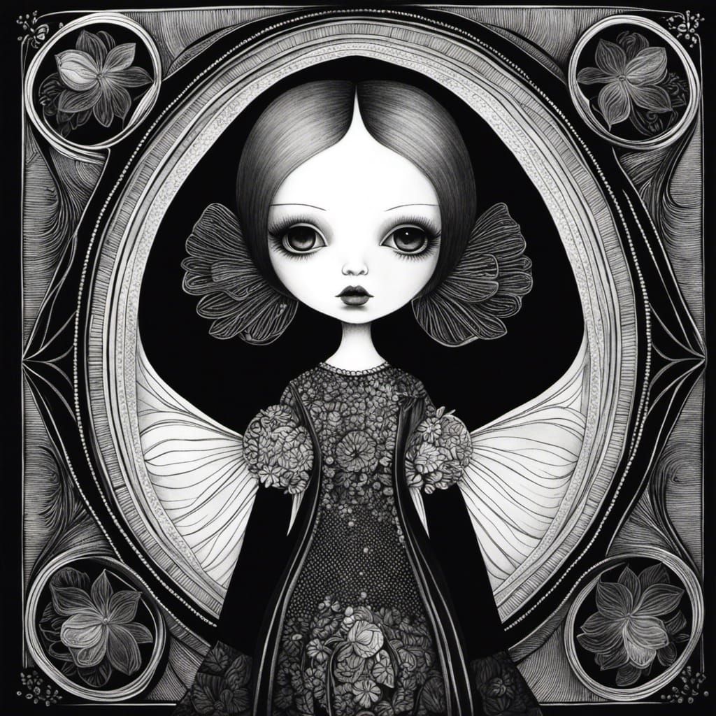 Monochrome Ink Drawing of a Doll