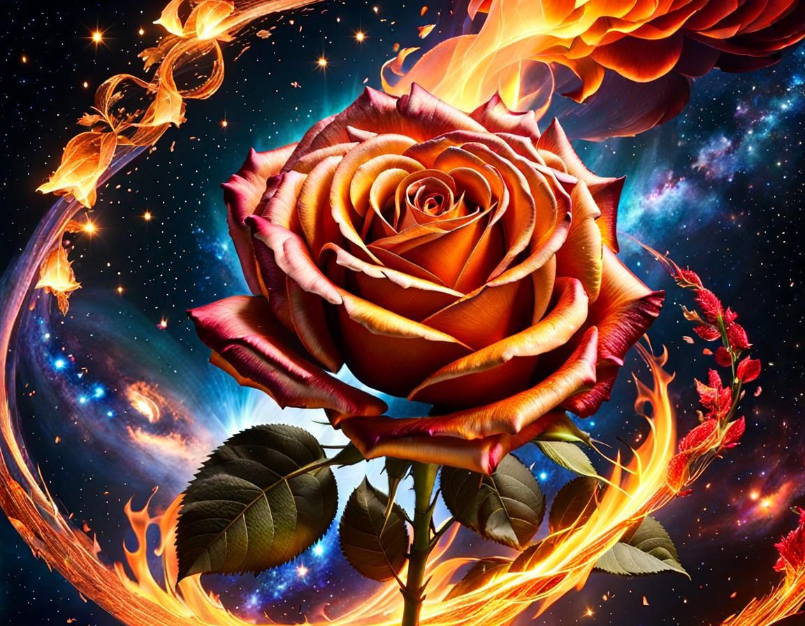 Fiery Rose Against Milky Way Galaxy