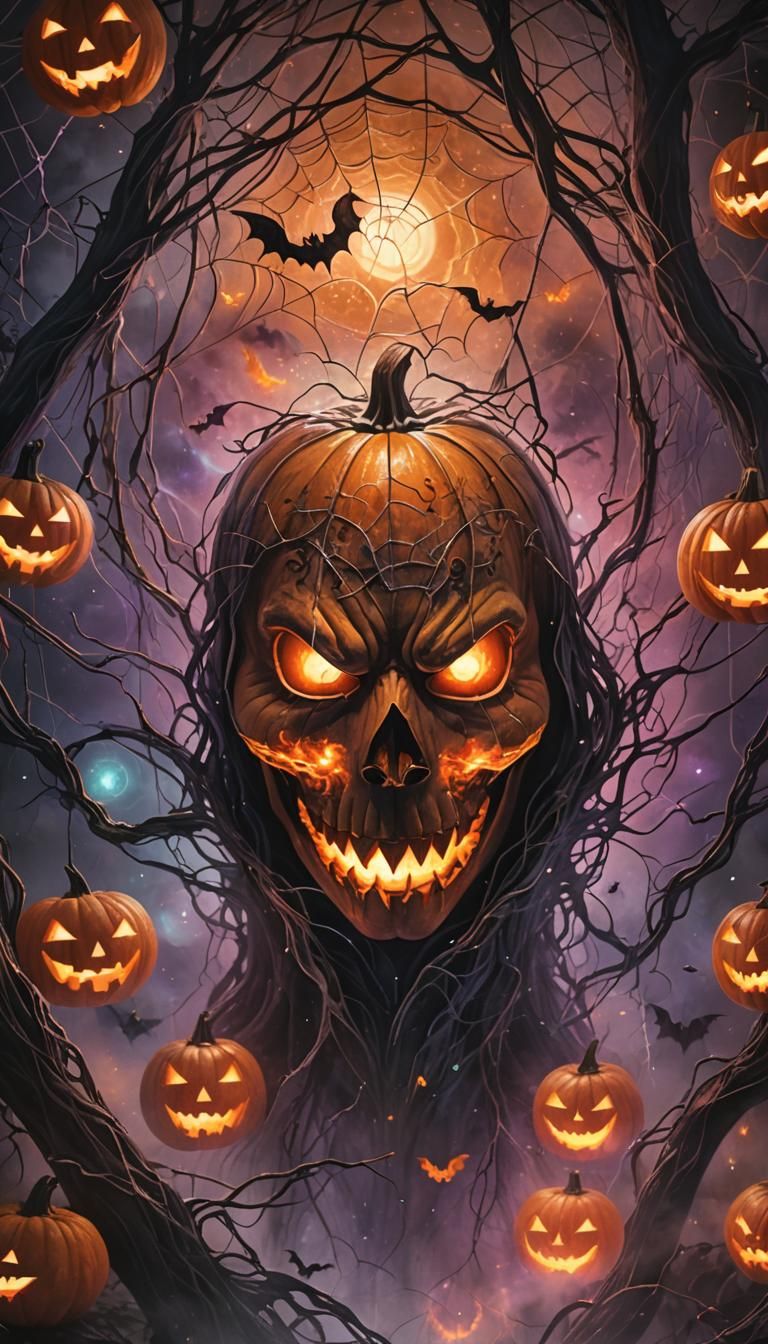 Glowing Jack-O-Lantern in Cosmic Astral Illustration