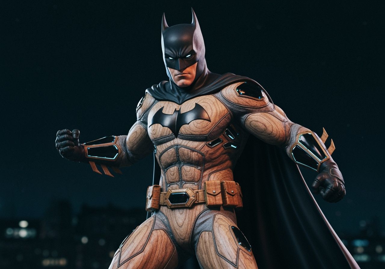 Batman Sculpture in Wood and Onyx with Cinematic Lighting