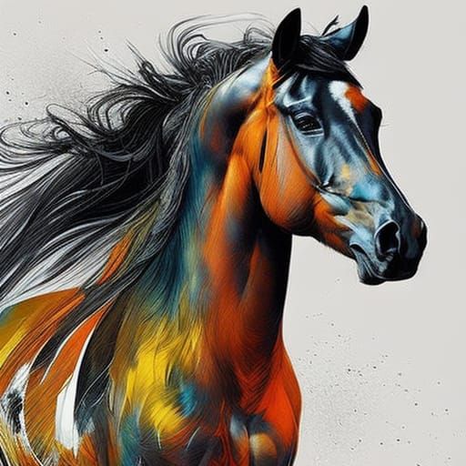 Beautiful Horse Digital Painting in Ink Art Style