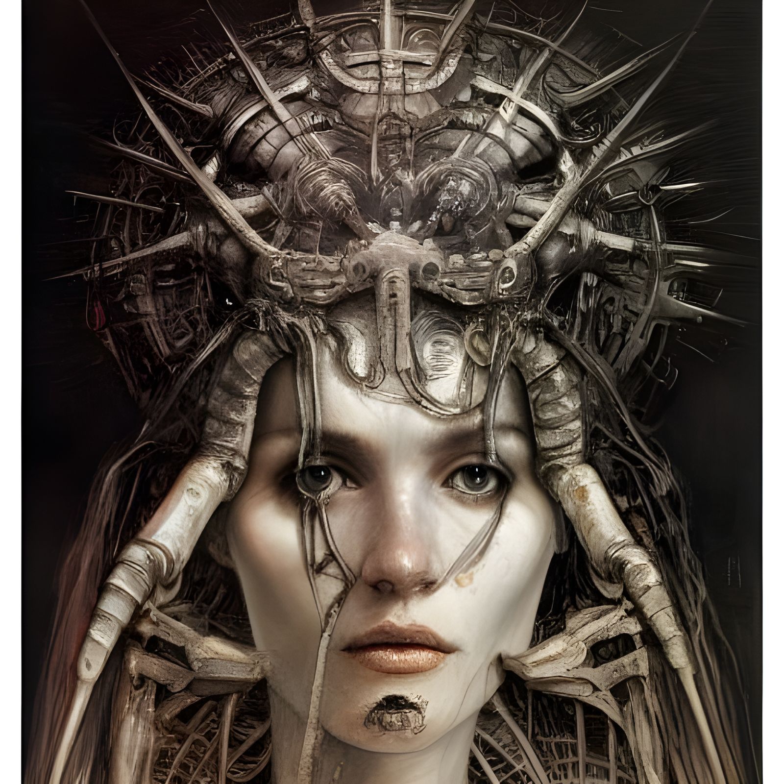 Surreal Goddess Portrait in Giger and Rembrandt Style