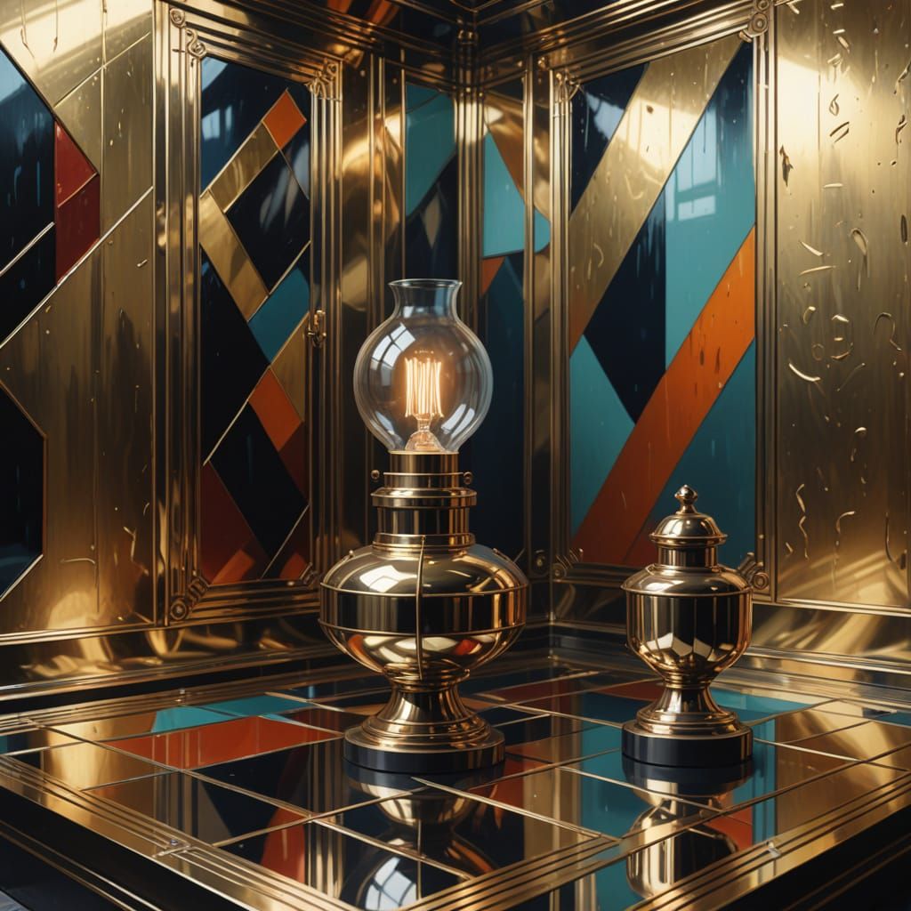 Constructivist Chamber with Oil Lamp, Geometric Art Style