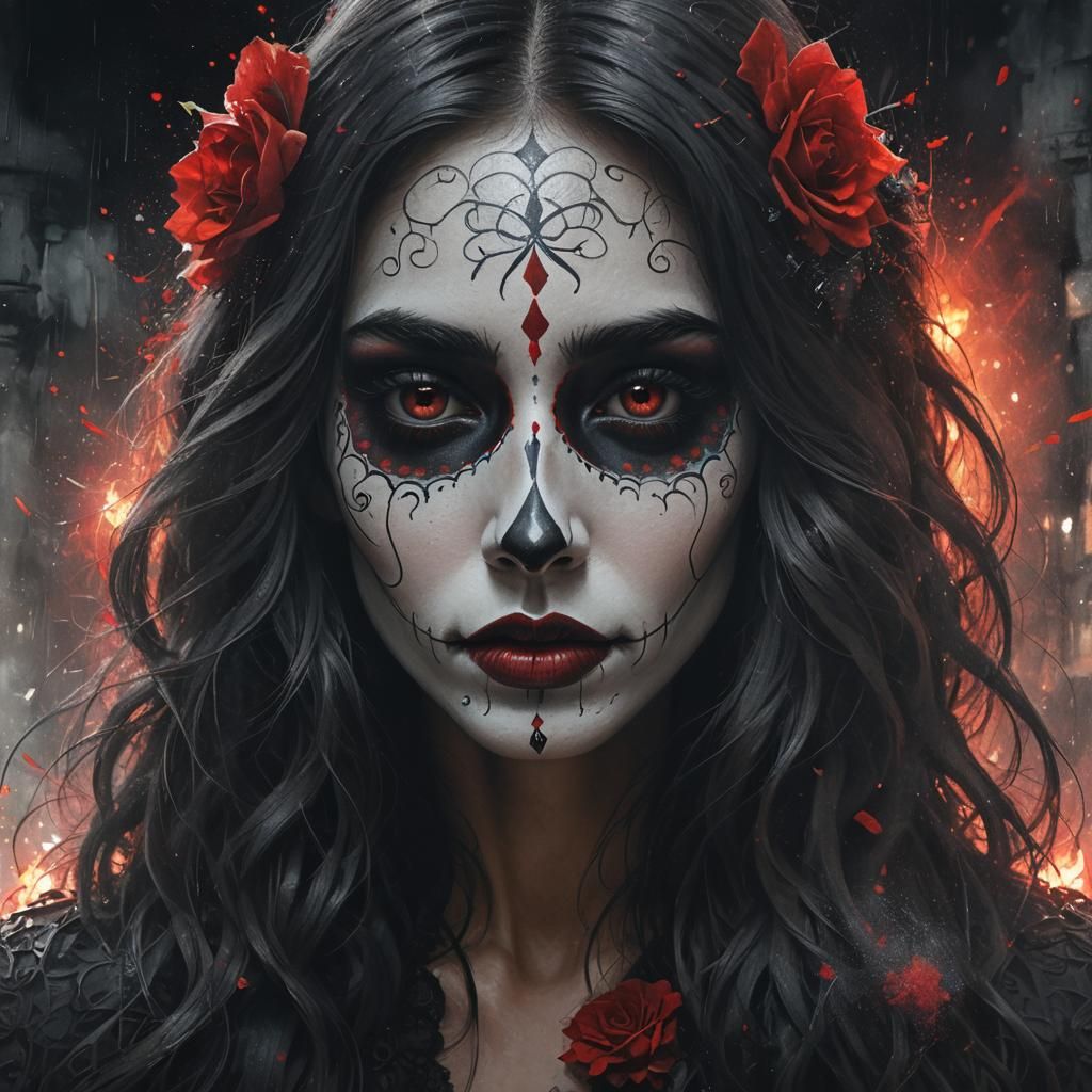 Catrina Portrait with Warm Light and Dark Shadows
