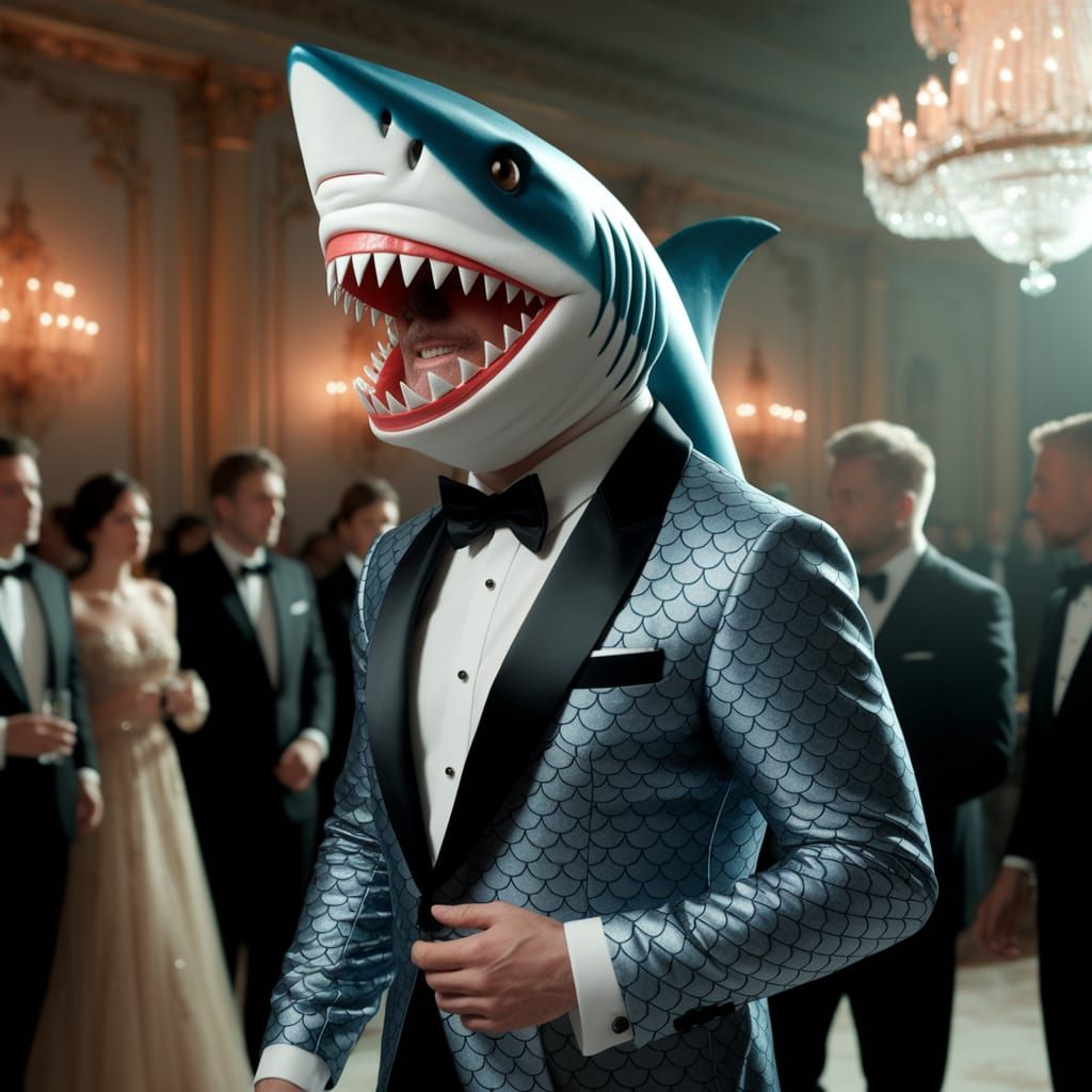 Elegant Shark Costume at Formal Ballroom Event
