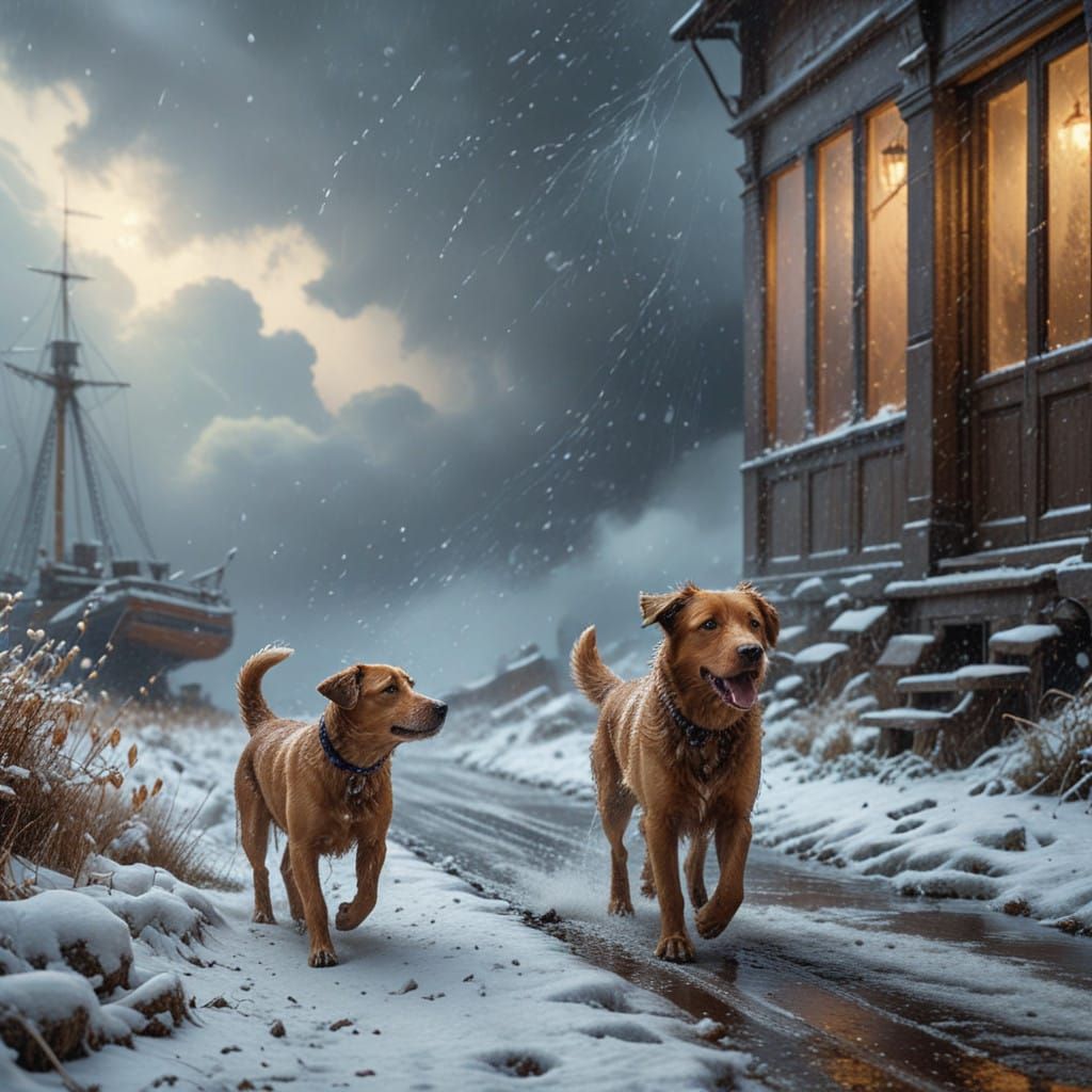 Surreal Winter Storm in Impressionist Style with Snowfall