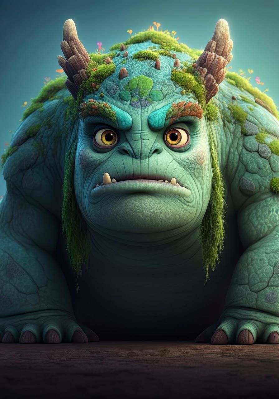 Mossy Haired Monster: Detailed 3D Digital Art