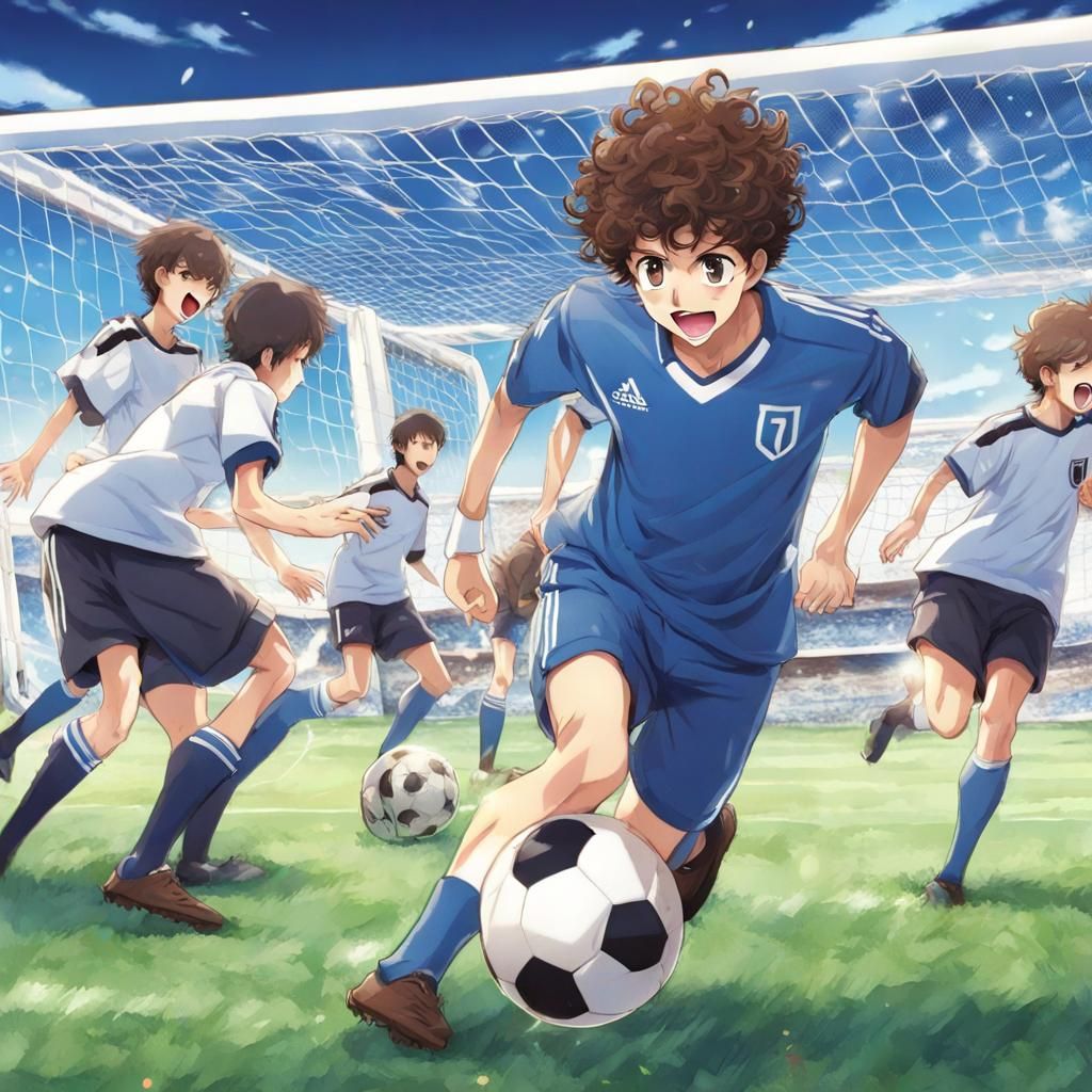 Soccer Player Scoring Goal in Anime Style