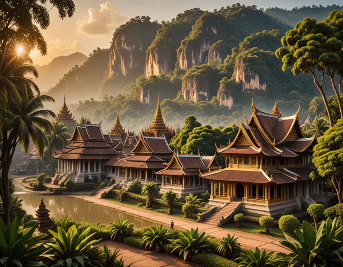 Luang Prabang Cityscape with Royal Palace and Monasteries in...