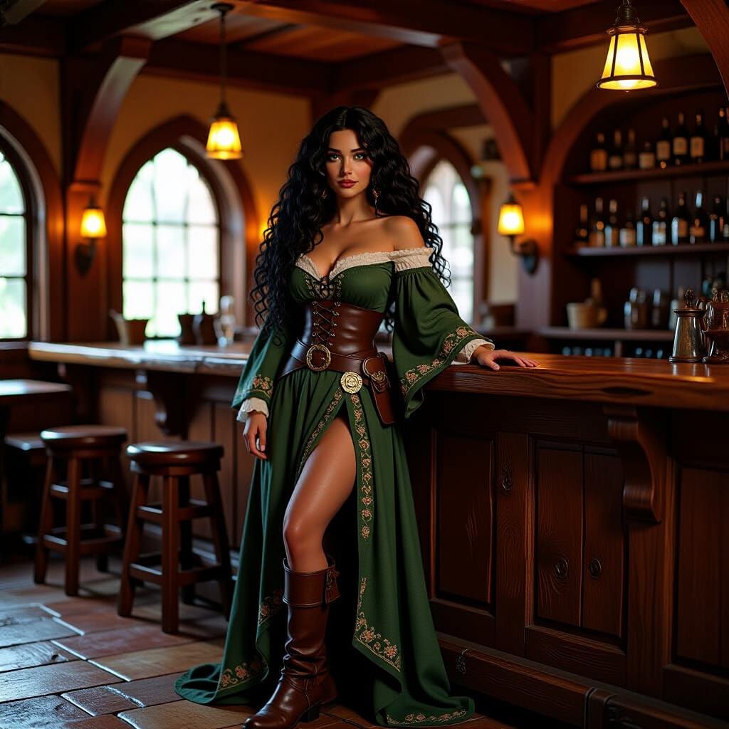 Rustic Medieval Tavern Interior with Figure