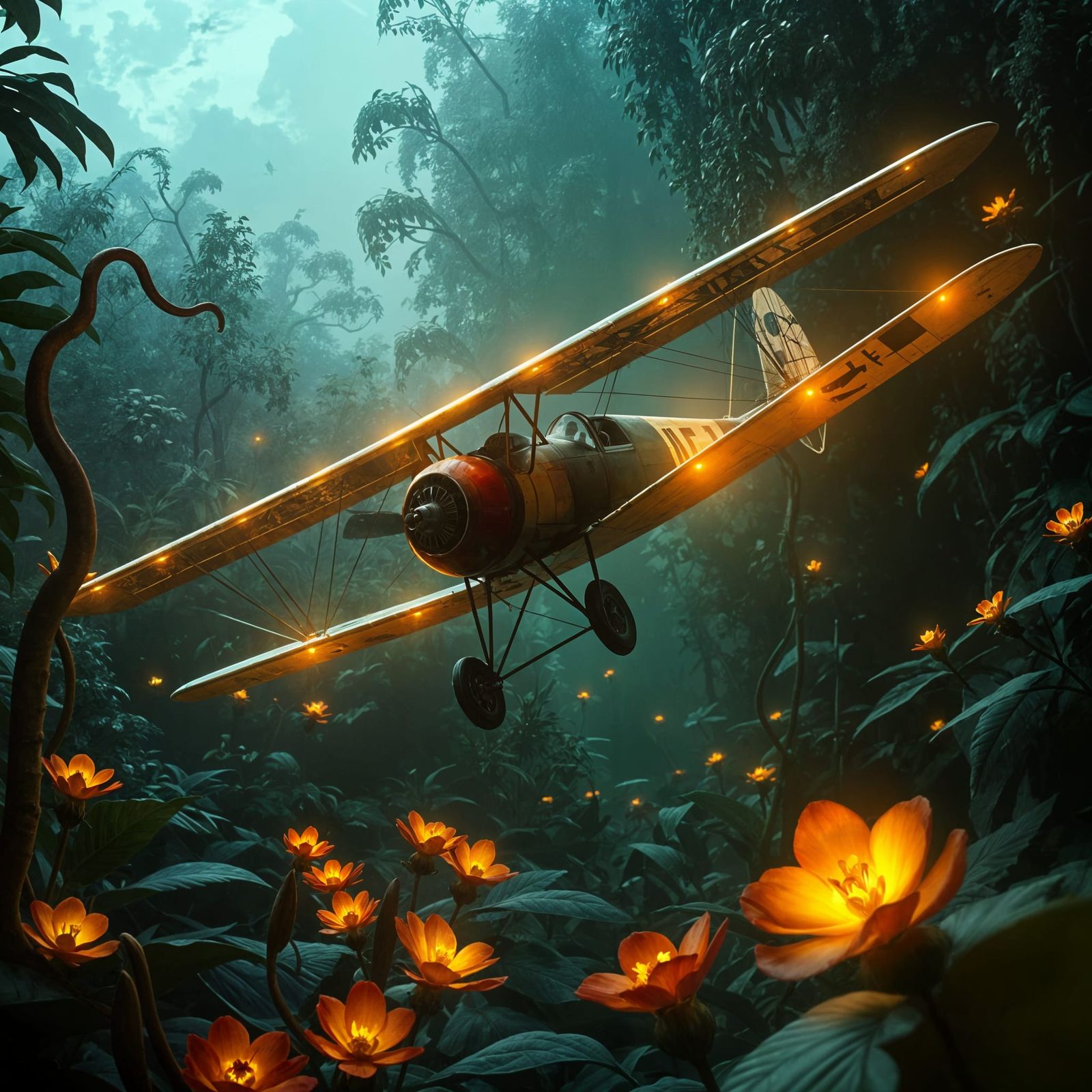Bioluminescent Sopwith Camel in a Vicious Jungle