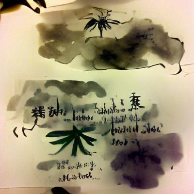 Sumi-e Ink Wash Art with Bokuseki Traces