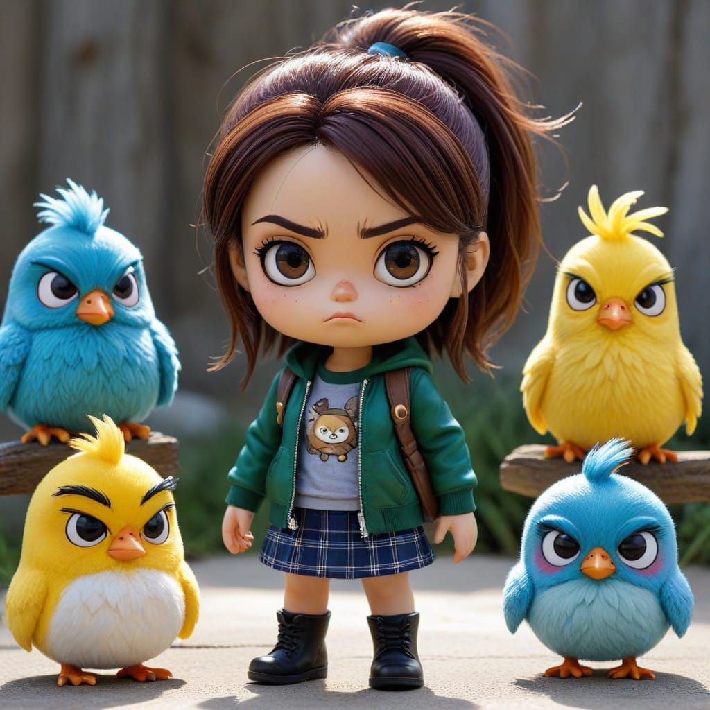 Grumpy grouchy chick wearing an awkward outfit glares at her...