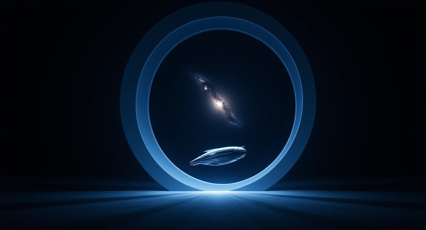 Minimalist Sci-Fi Portal to Cosmic Expanse with Space Vehicl...