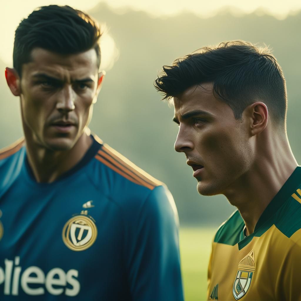 Epic Soccer Face-Off in Golden Hour Mist