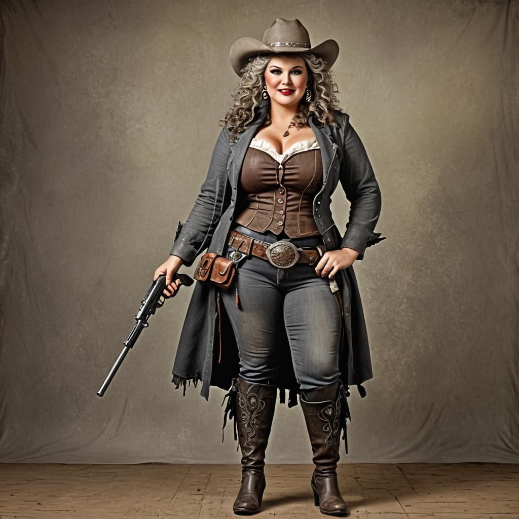 Curvy Gunslinger with Western Attire