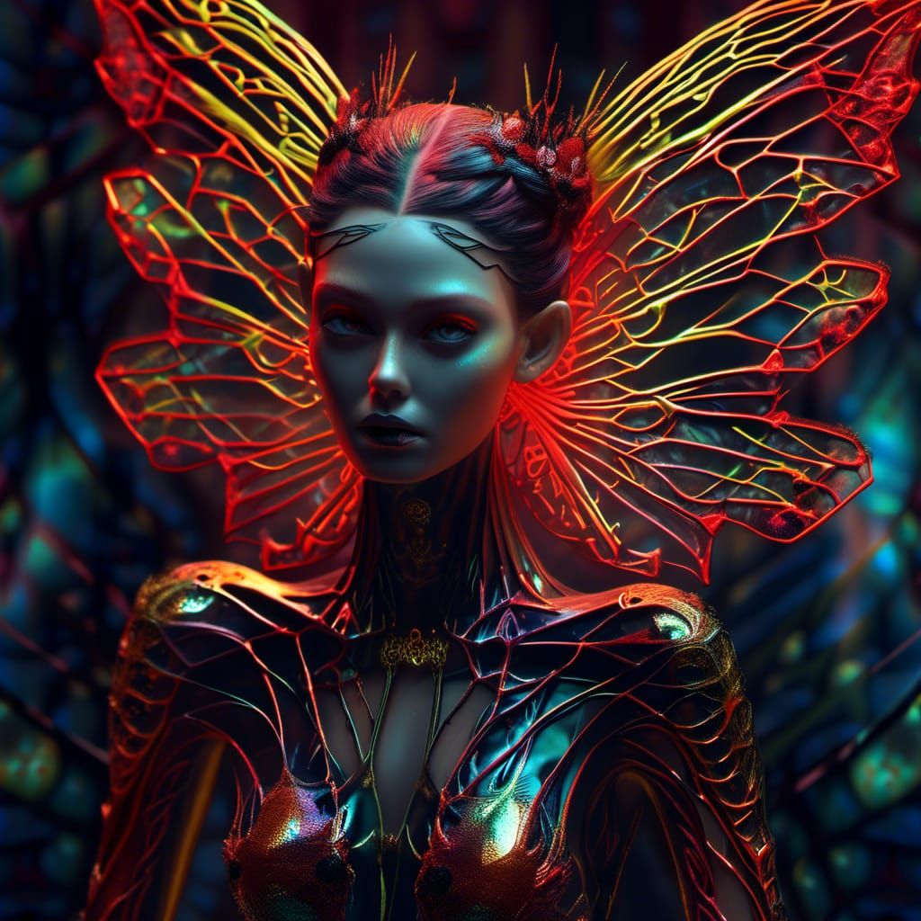 Holographic Crystal Fairy in Surrealist X-Ray Art