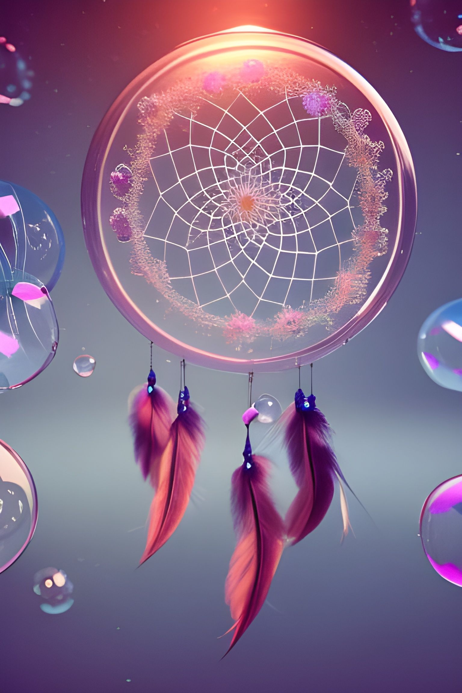 Ethereal Dreamcatcher Surrounded by Soap Bubbles