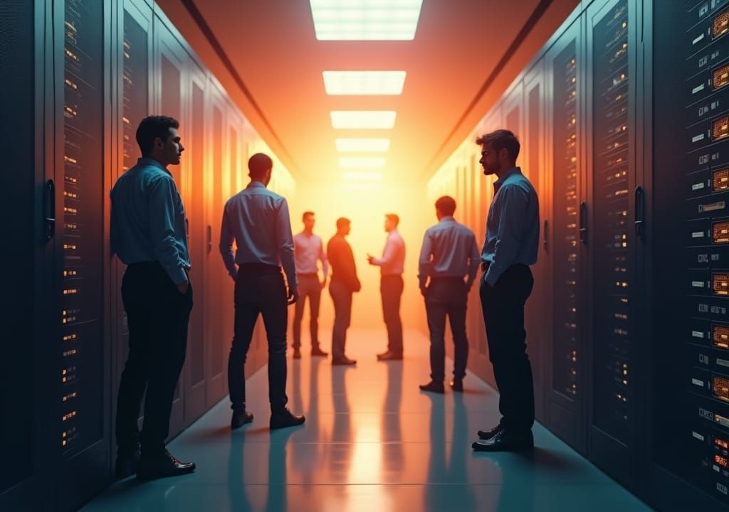 IT Team in Data Center Bathed in Sunlight
