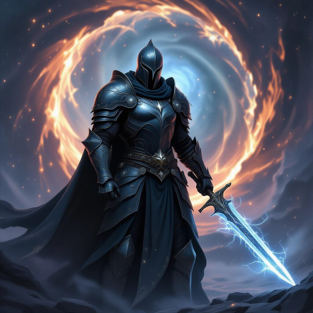 Celestial Jack of Spades Knight with Cosmic Sword