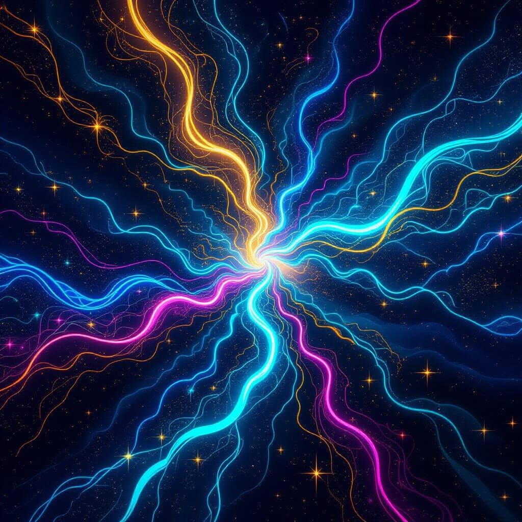 Galactic Neon Veins in Vibrant Digital Painting