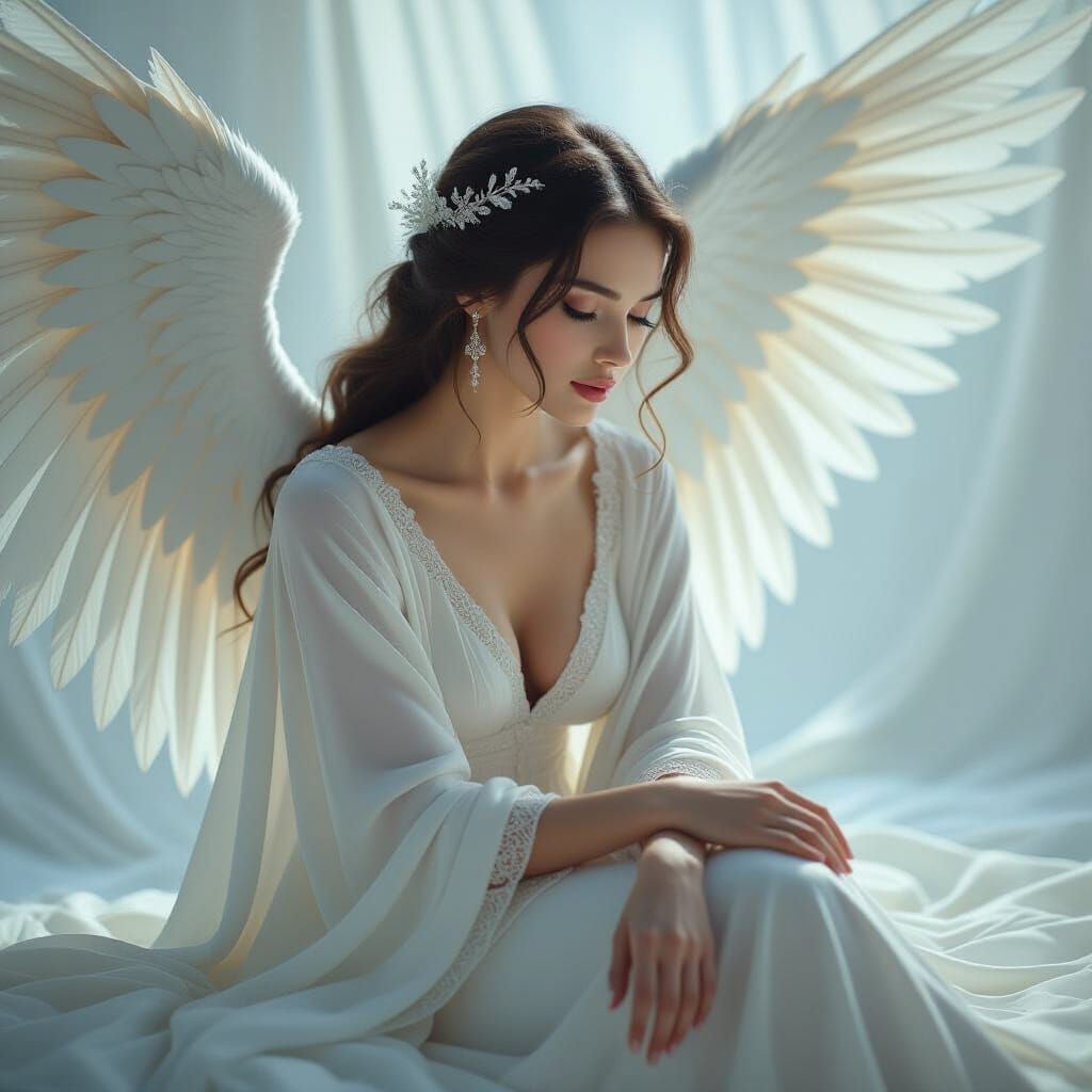 Graceful Angel in Flowing White Robes