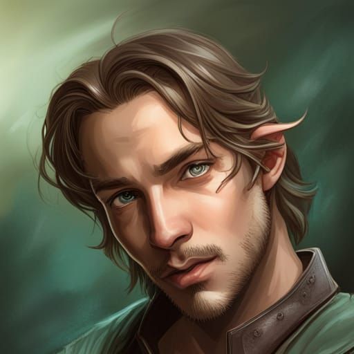 Elven Man Portrait in Hyperdetailed Digital Art Style