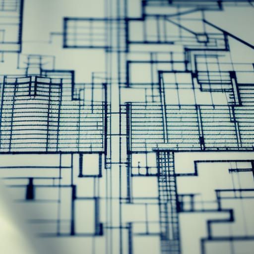 Architectural Blueprints in Frank Lloyd Wright Style