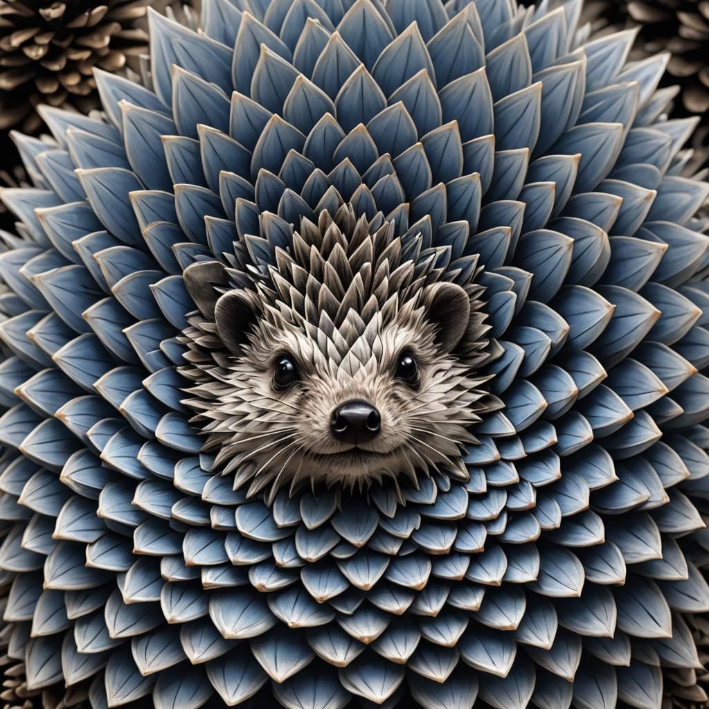 Blue Pinecone Hedgehog Macro Lens 3D Artwork