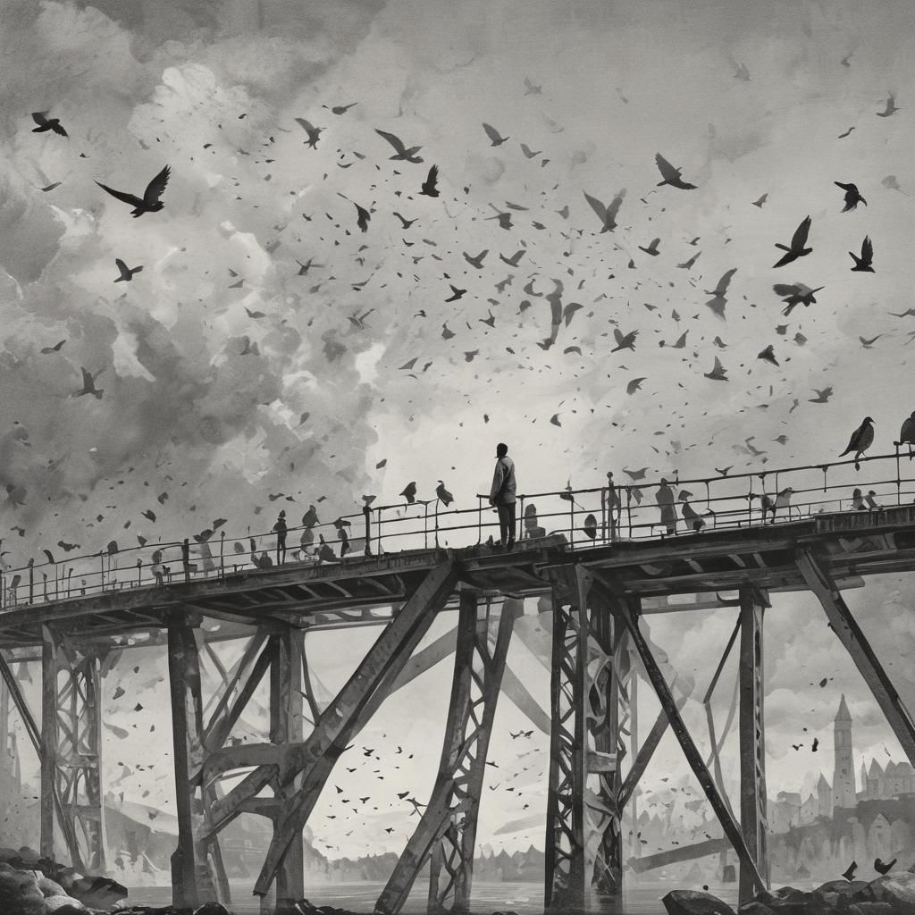 Surreal Birds in Monochrome Geometric Sky