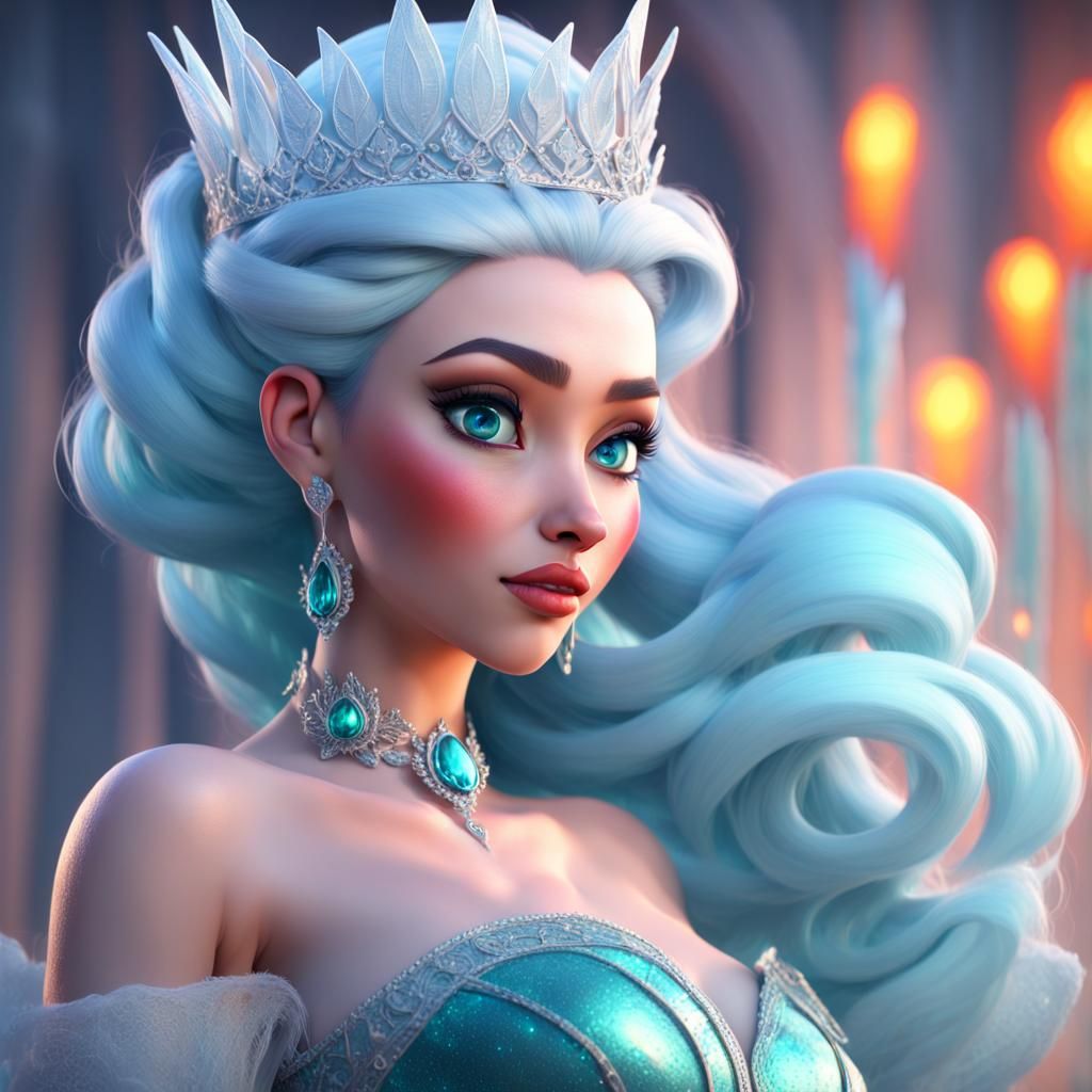 Stunning Ice Queen with Emerald Hair: 3D Digital Art