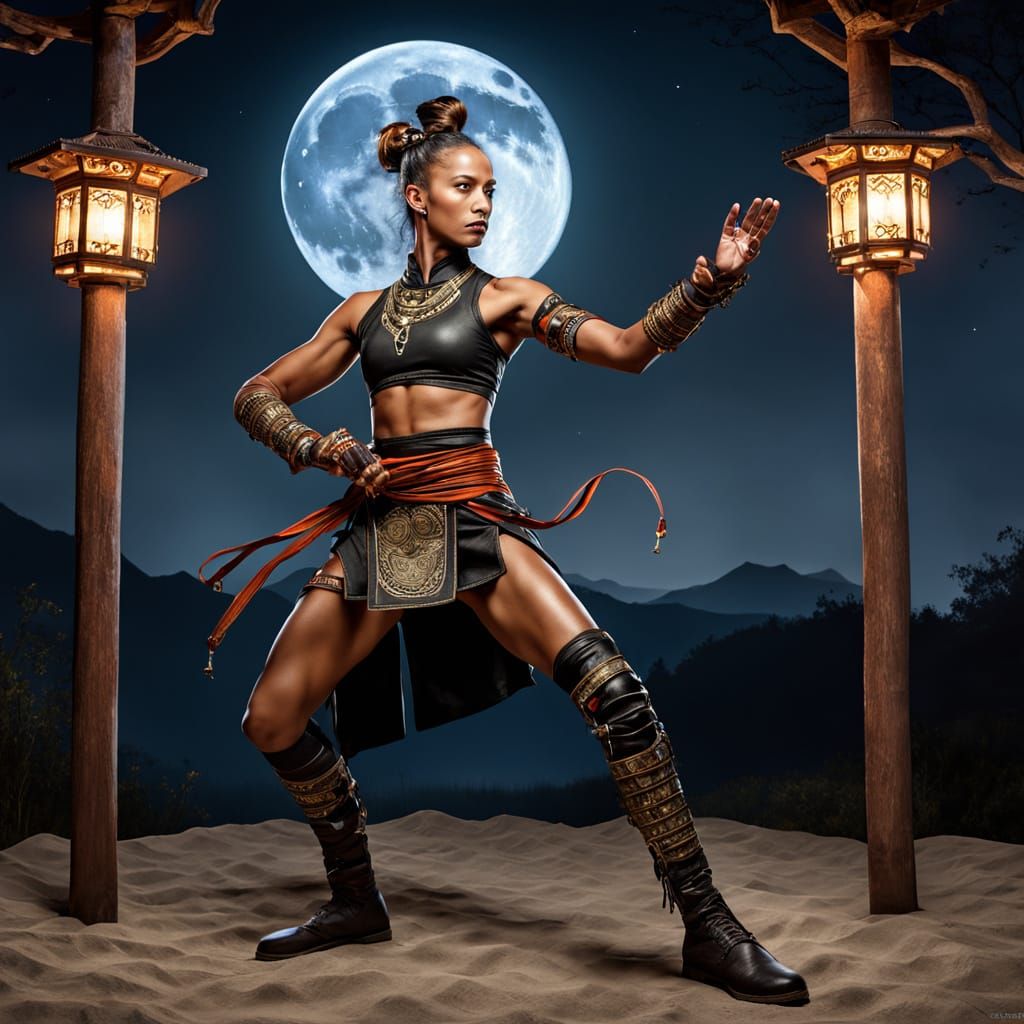 Ethereal Warrior Performs Enchanted Kata Under Full Moon