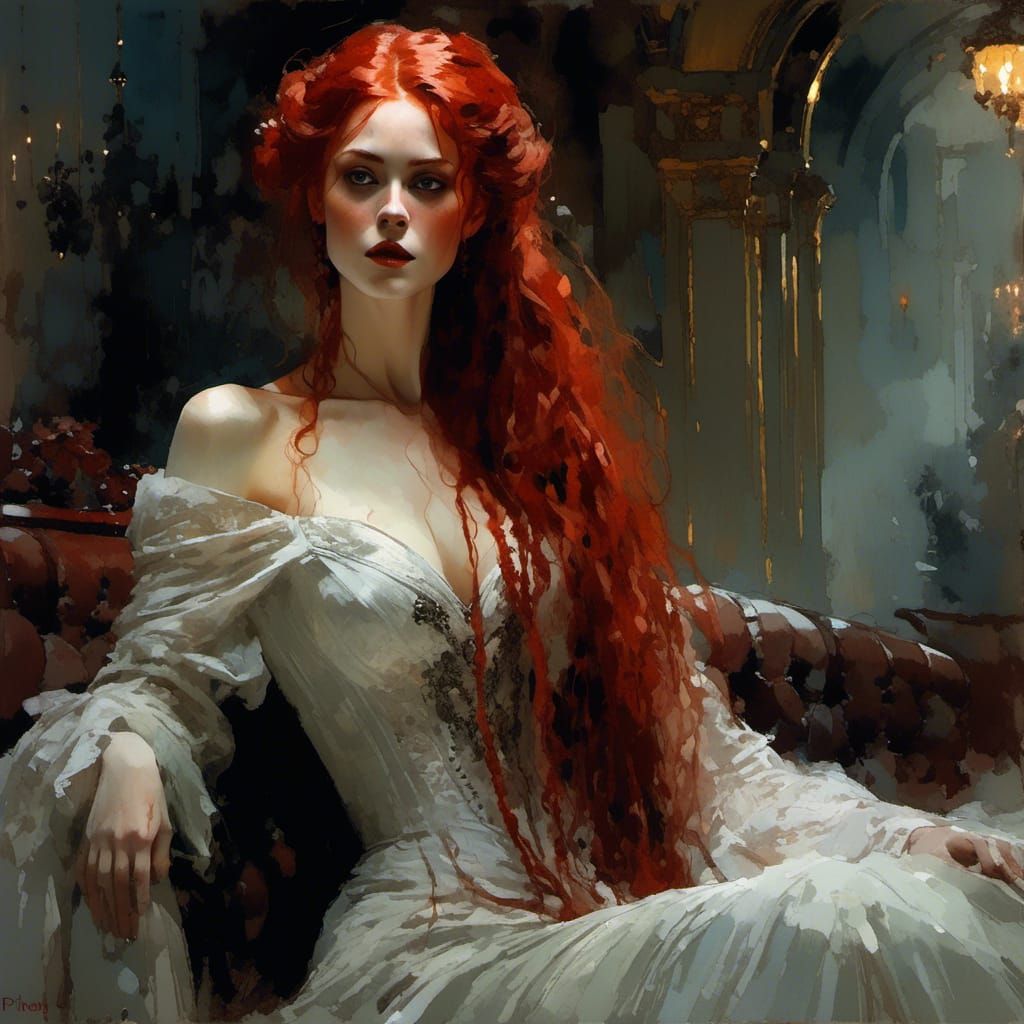 Ghostly Vampiress Bride in Victorian Gown