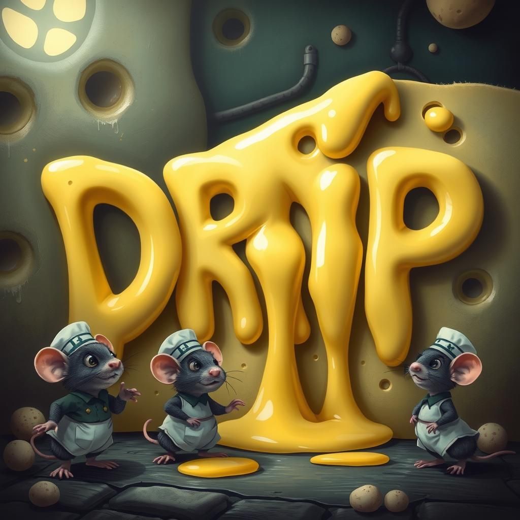 Depict "DRIP" in a whimsical world where the letters seem to...
