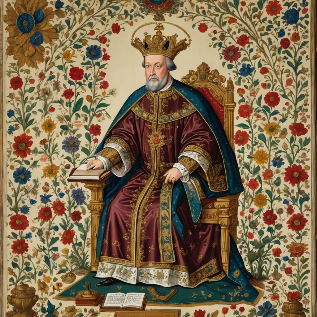 Henry VIII Era Man Reading Bible in Royal Hall