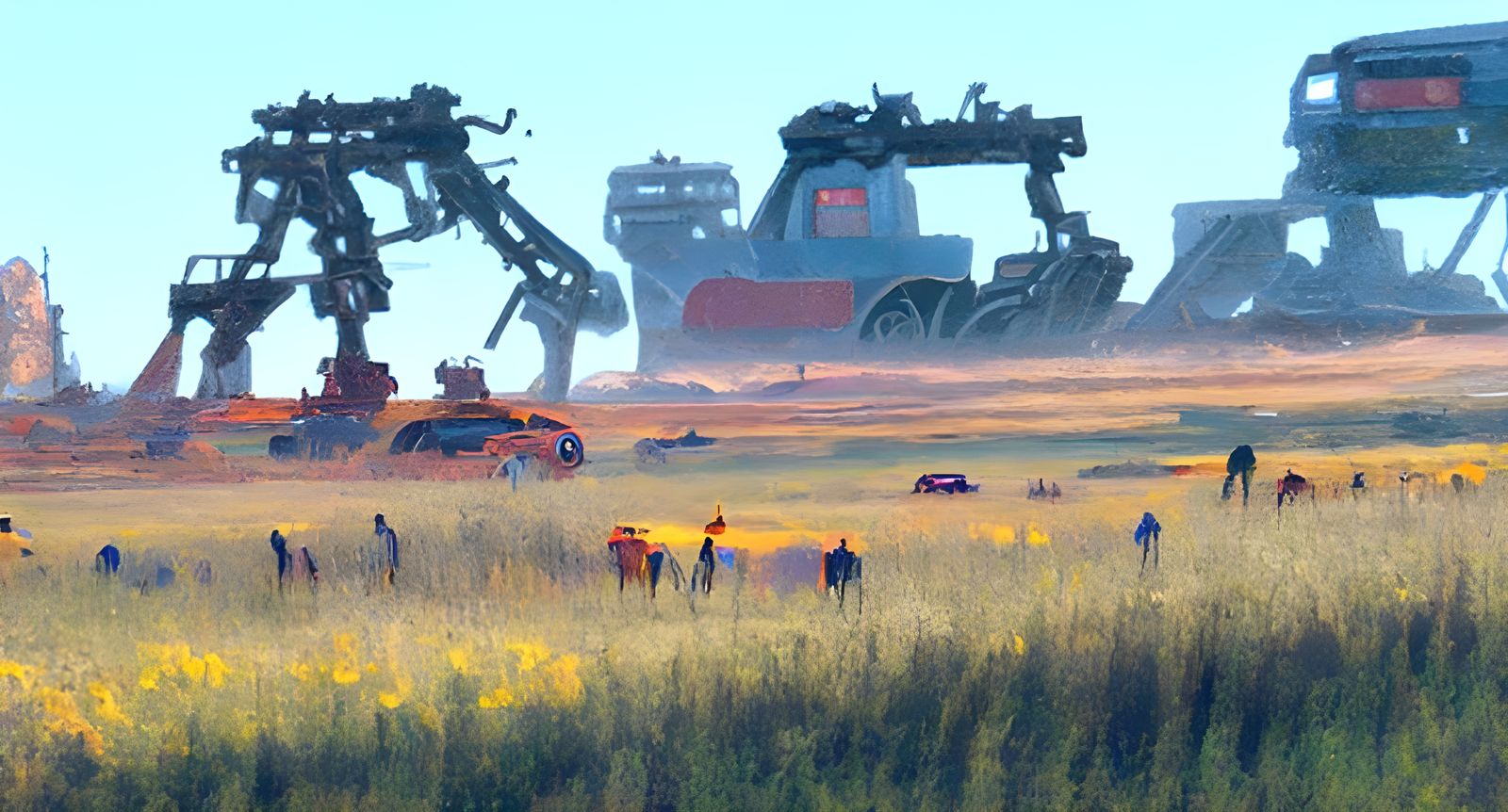 Futuristic Machines Cross Plains at Golden Hour