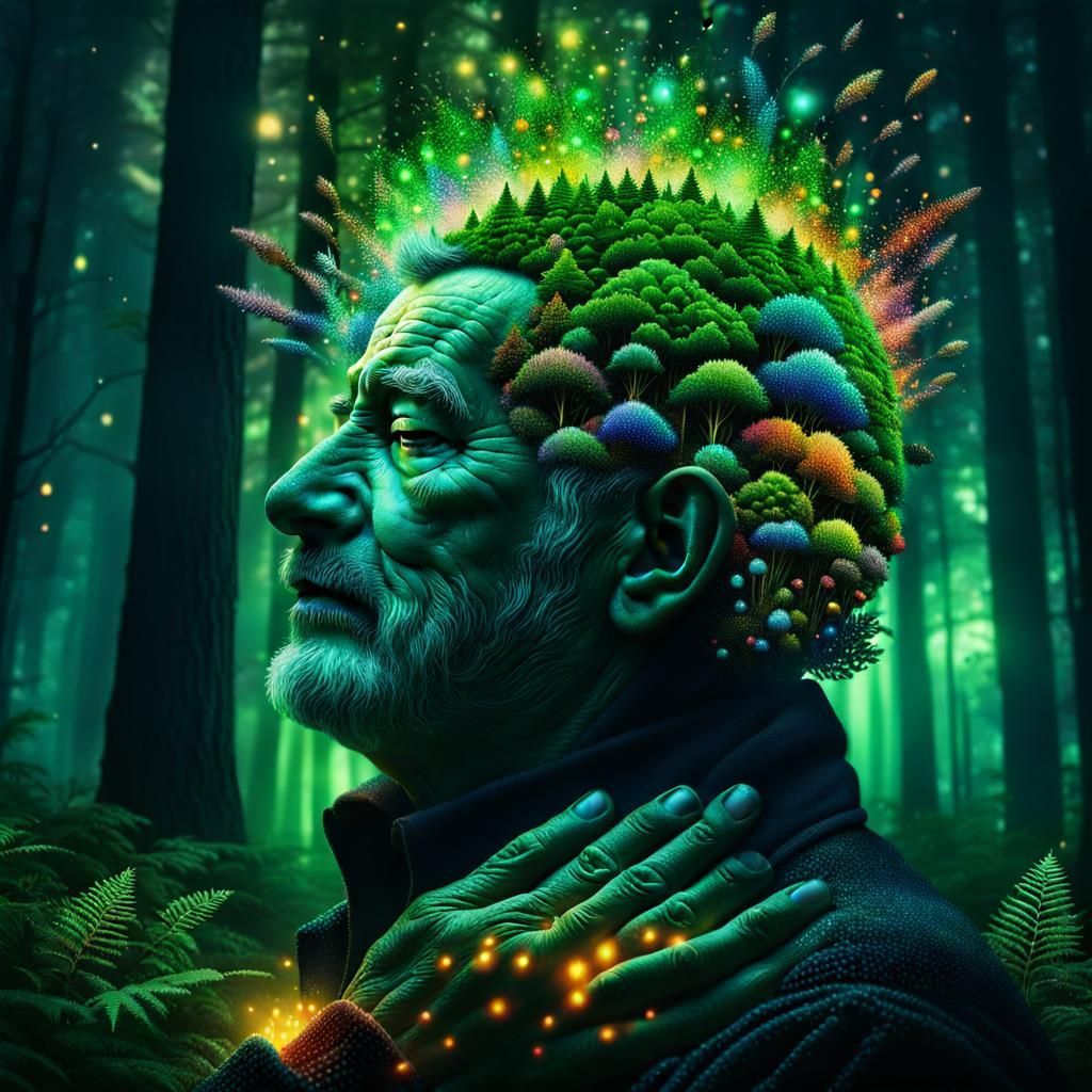 Surreal Forest Hands Embrace Sleeping Elder