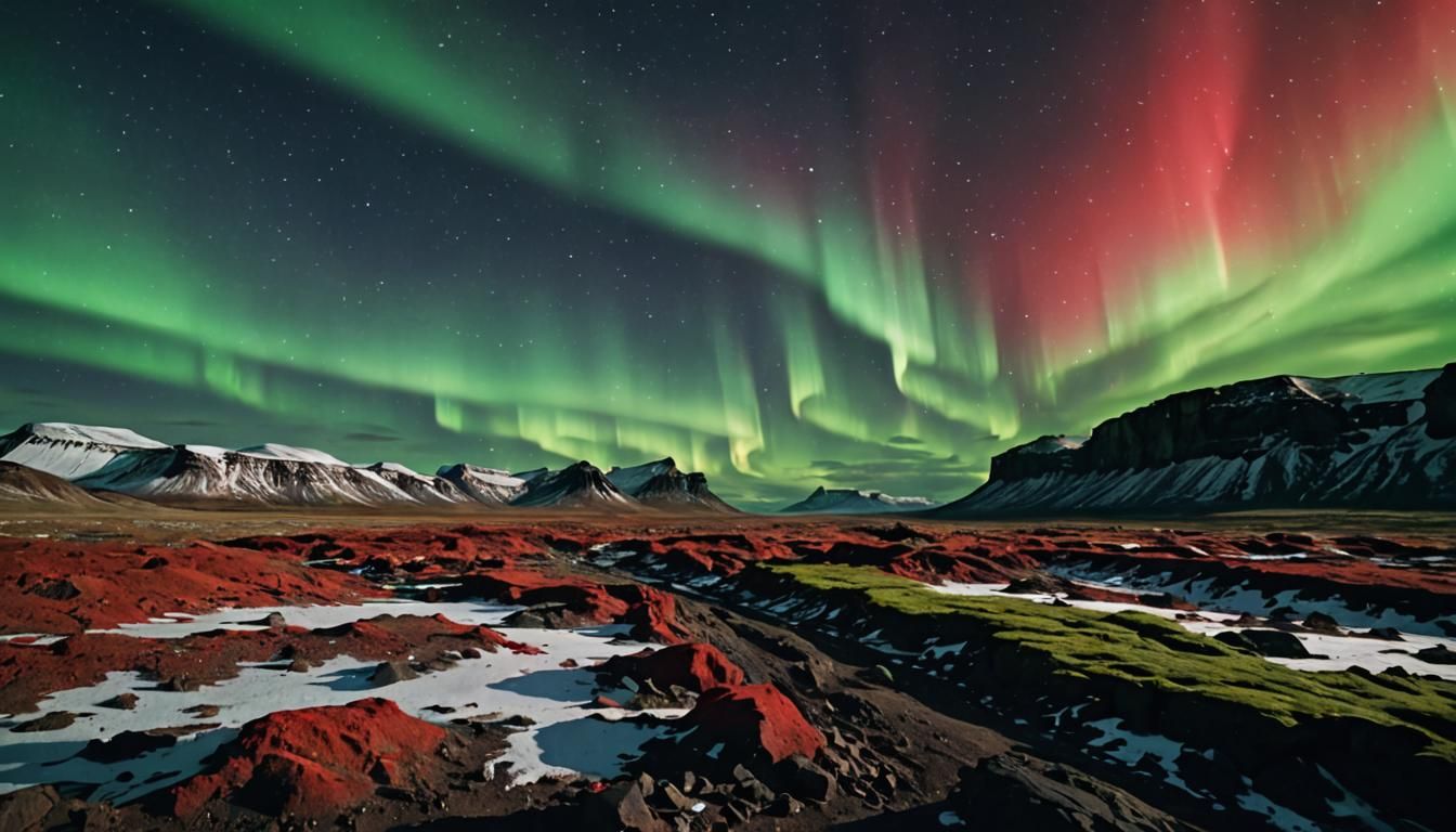 Windswept Wasteland: Northern Lights Illuminate Desolation