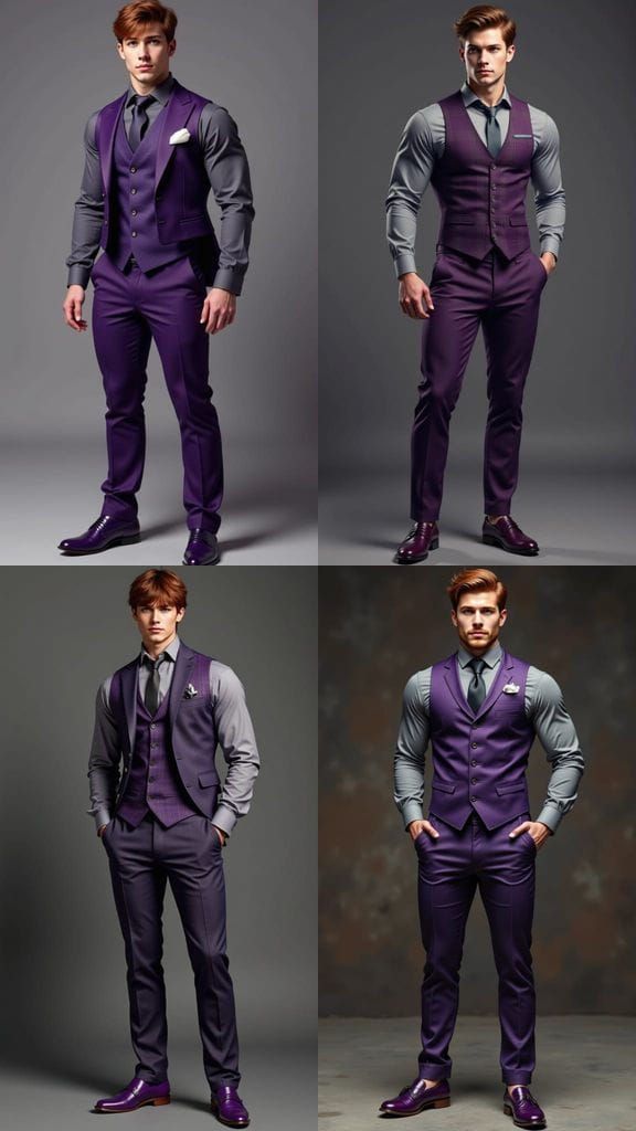Anime Style Charismatic Man in Purple Linen Suit