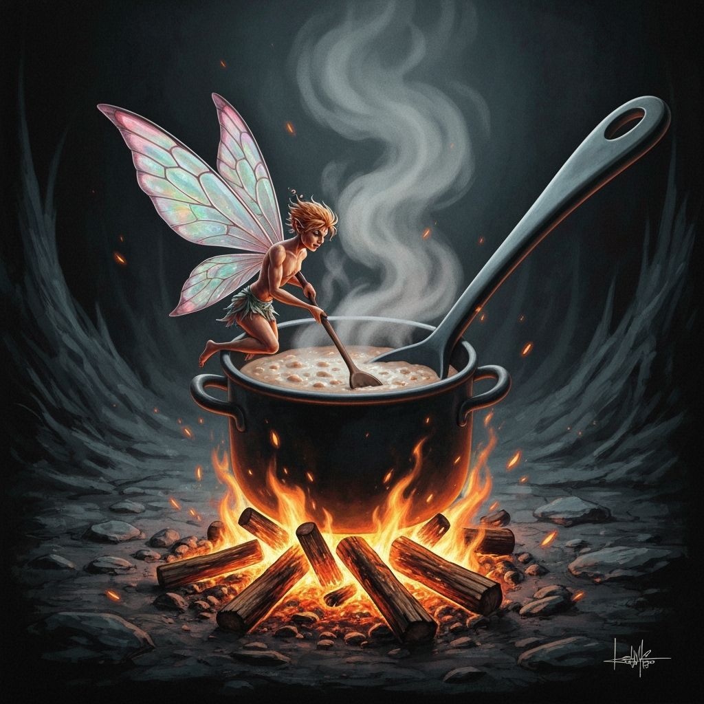 Fairy Stirring Porridge in Moody Airbrush Style