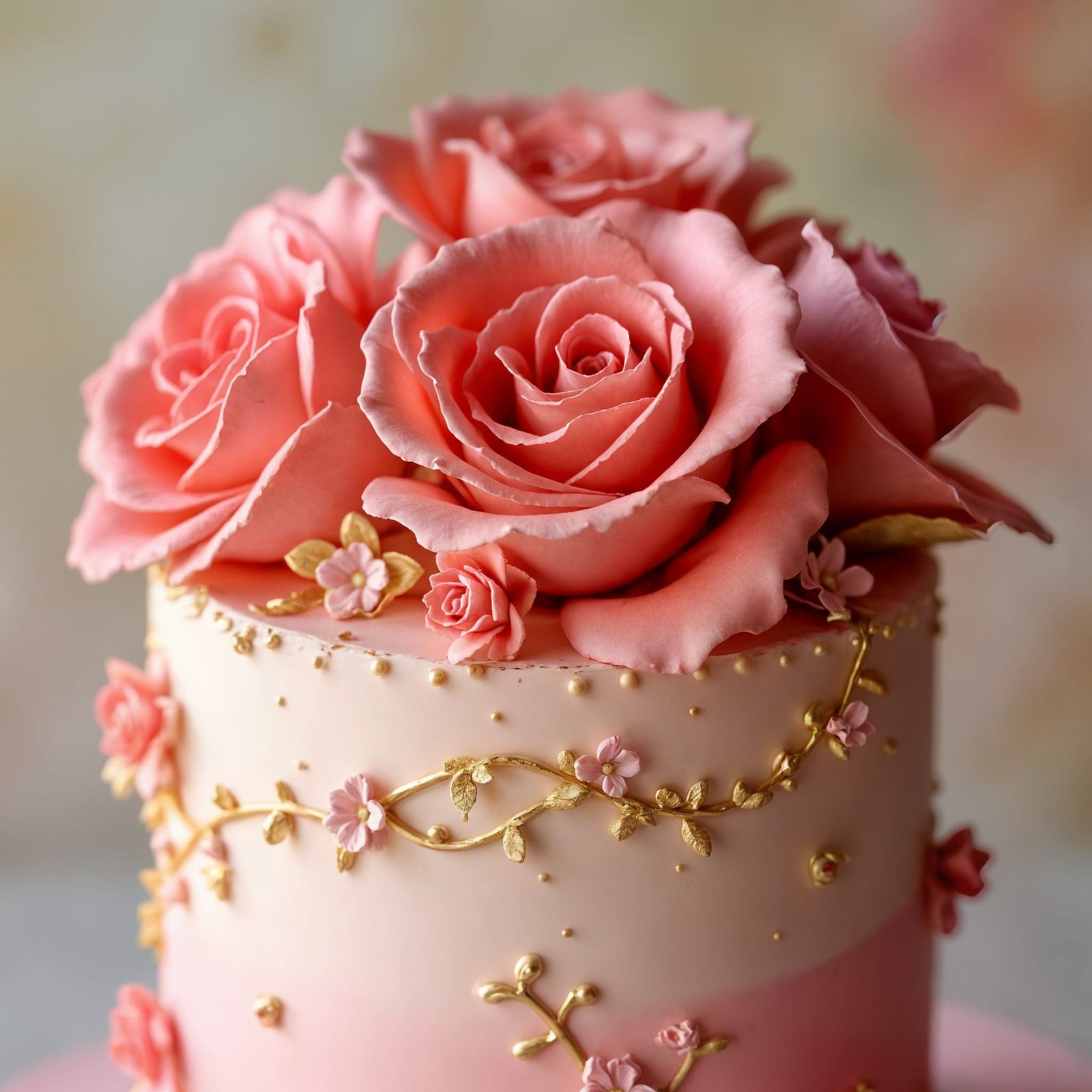 Sugar Roses Cake Topper with Red and Gold Details