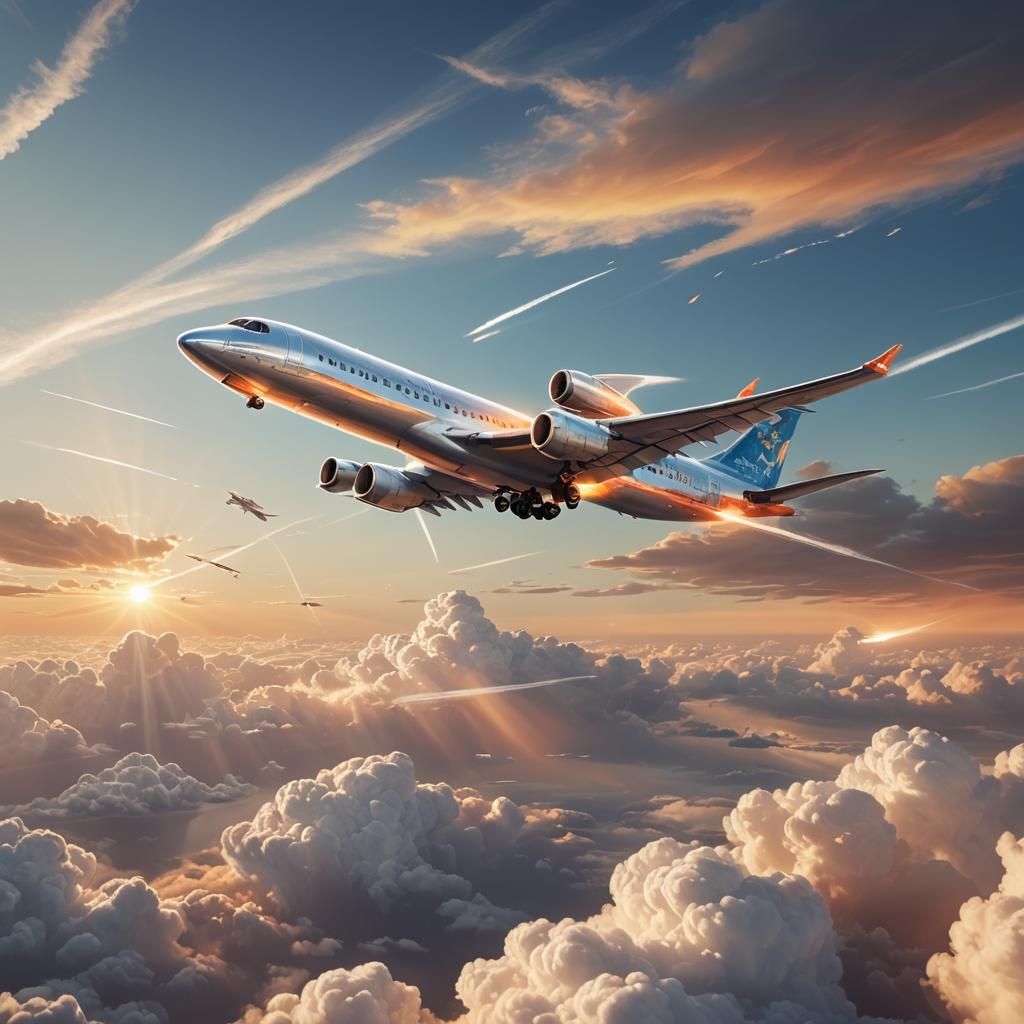 Airplane Flies Past UFO in Sunny Sky