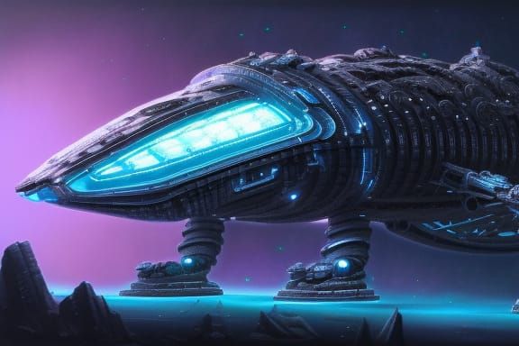 Biopunk Spaceship with Bioluminescent Glow in Studio