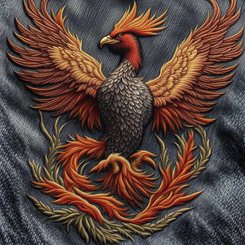 Embroidered Phoenix on Denim Jacket