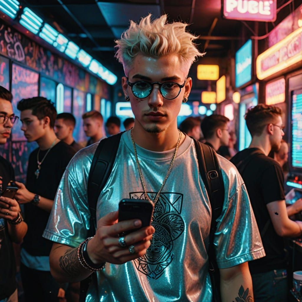 Grunge Disco Heartthrob Under Neon Lights