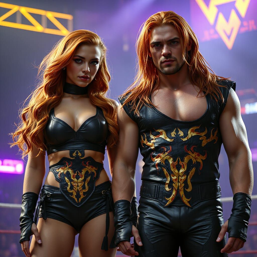 Wrestlers in Smoky Arena: Dark Fantasy Style