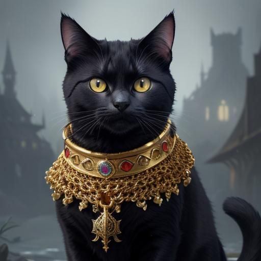Cat with Golden Chain: Detailed Matte Painting